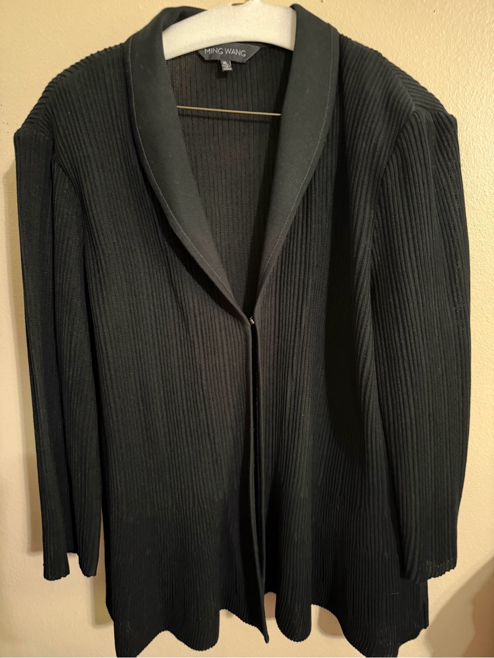 Ming Wang Black Ribbed Shawl Collar Open Jacket